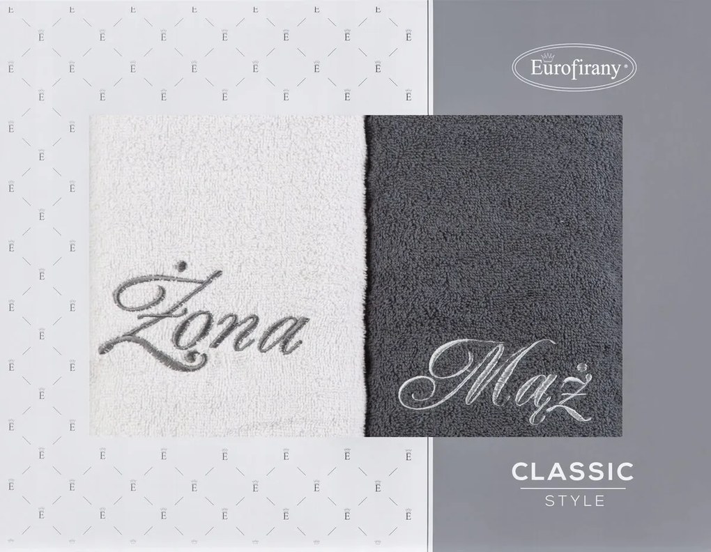 Törölköző szett 2 db Férj és feleség 2x70/140 ezüst/acél