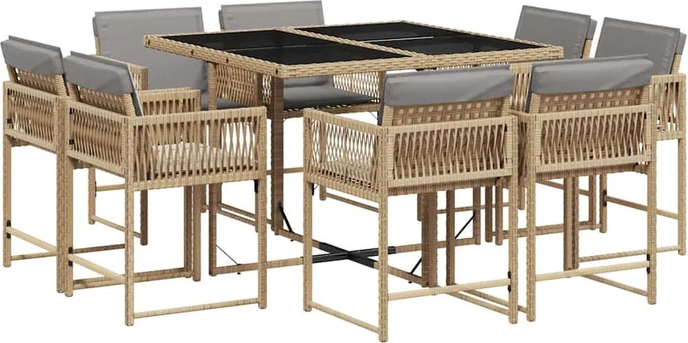 vidaXL 9 részes vegyes bézs polyrattan kerti étkezőgarnitúra párnákkal