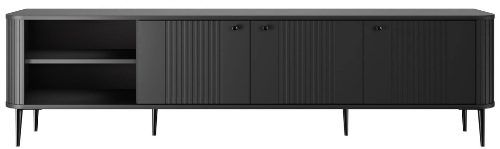 Vesper 3D TV-szekrény 187 cm - fekete / fekete lábak