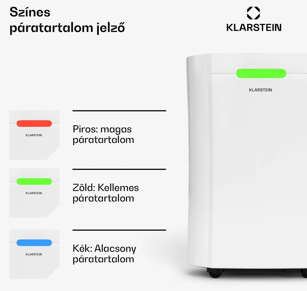 Klarstein AeroDry Smart 12 párátlanító, 12 l/nap, 18 m², páratartalom érzékelő, irányítás alkalmazás segítségével, 135 m³/h