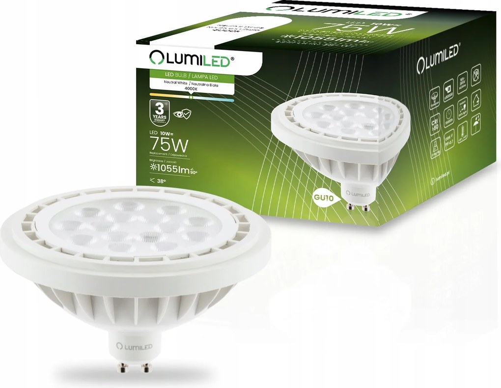 Led izzó AR111 ES111 GU10 10W 75W 1055lm 4000K Semleges 38°