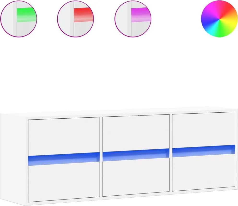 vidaXL fehér falra szerelhető TV-szekrény LED-lámpákkal 130x31x45 cm