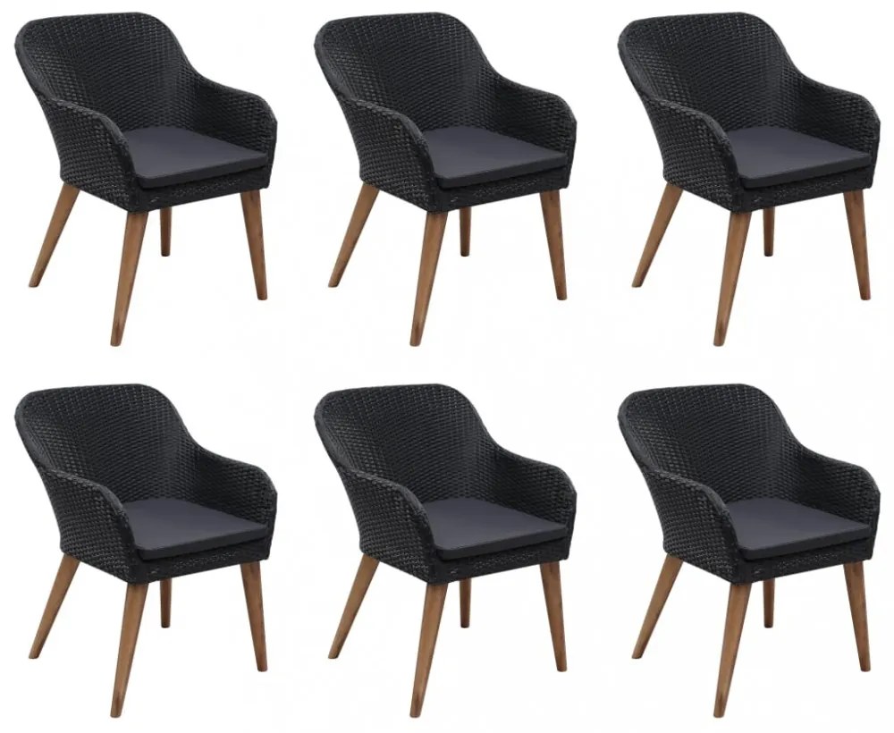 7 részes fekete polyrattan kerti étkezőgarnitúra