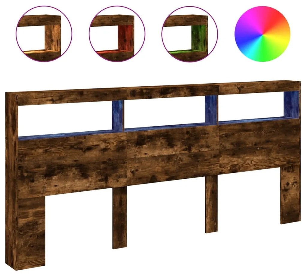 füstös tölgy színű áthidalószekrény LED-ekkel 220x17x102 cm