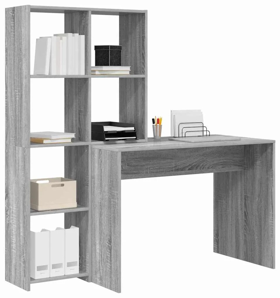 Asztal polcokkal Szürke sonoma 138.5 x 55 x 143 cm Faanyag