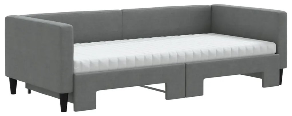 sötétszürke kihúzható szövet heverő matraccal 90 x 200 cm