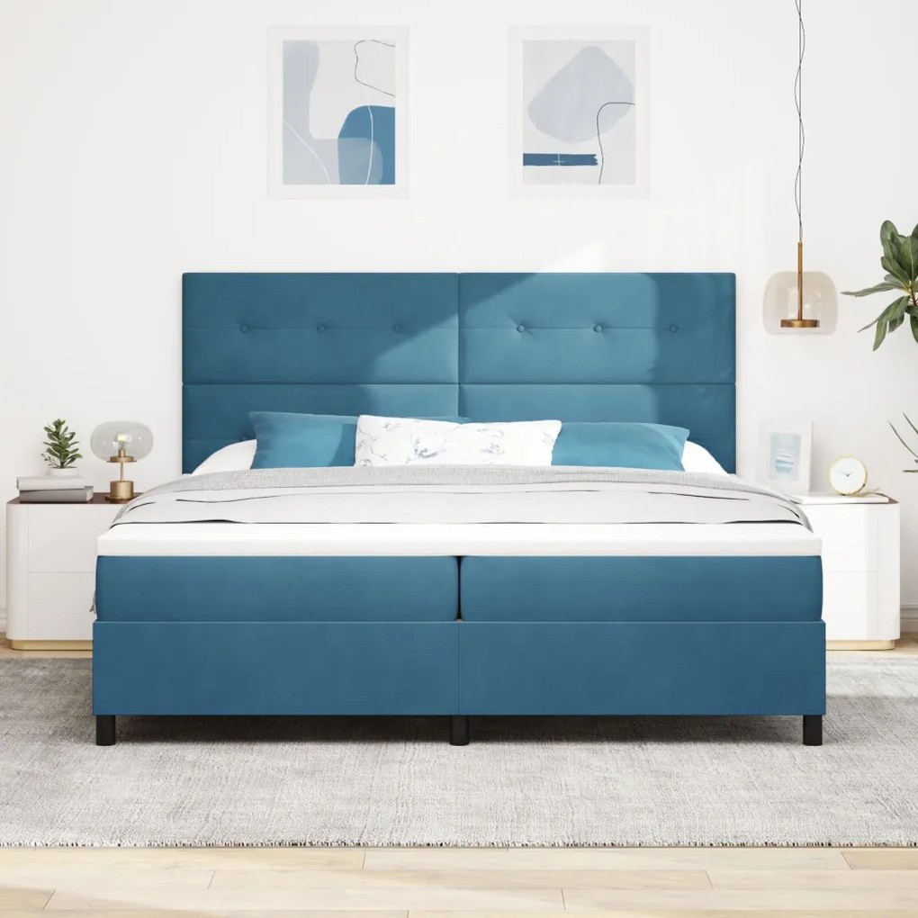 Boxspring Ágy Matracokkal Sötétkék 200x200 cm Bársonyos