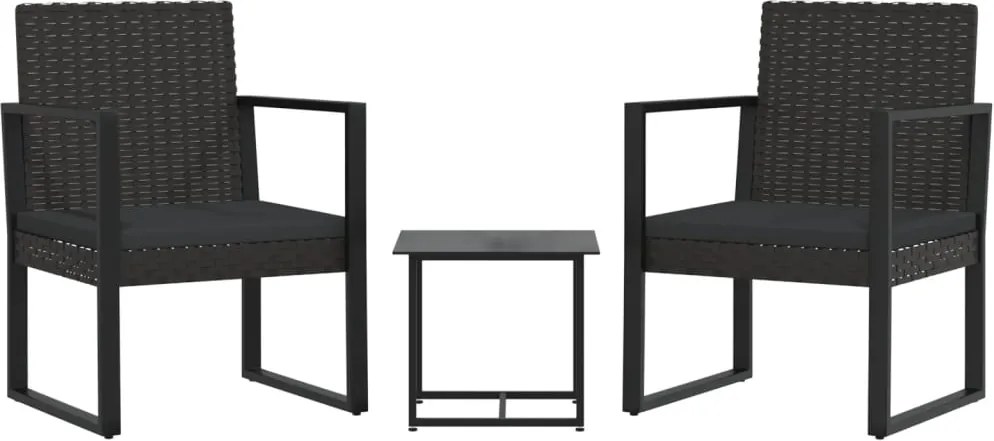 vidaXL 3 részes fekete polyrattan kerti ülőgarnitúra párnákkal