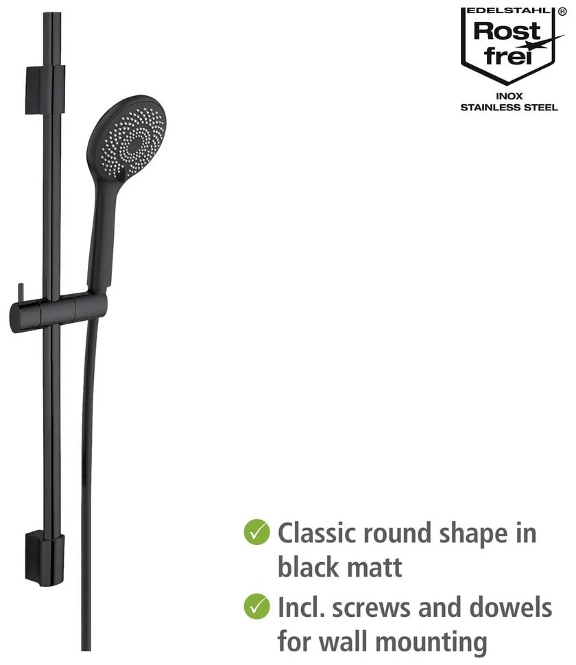 Fekete rozsdamentes acél zuhanyszett 70 cm Water Saving – Wenko