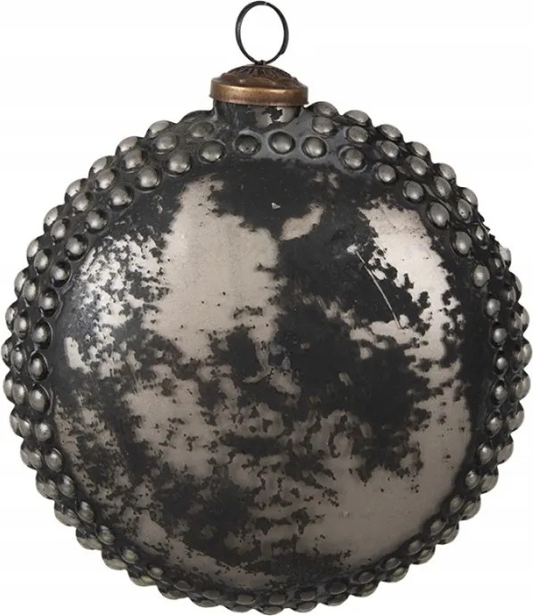 Fekete üveg karácsonyi gömb pöttyökkel és szürke kopásokkal Karlijn