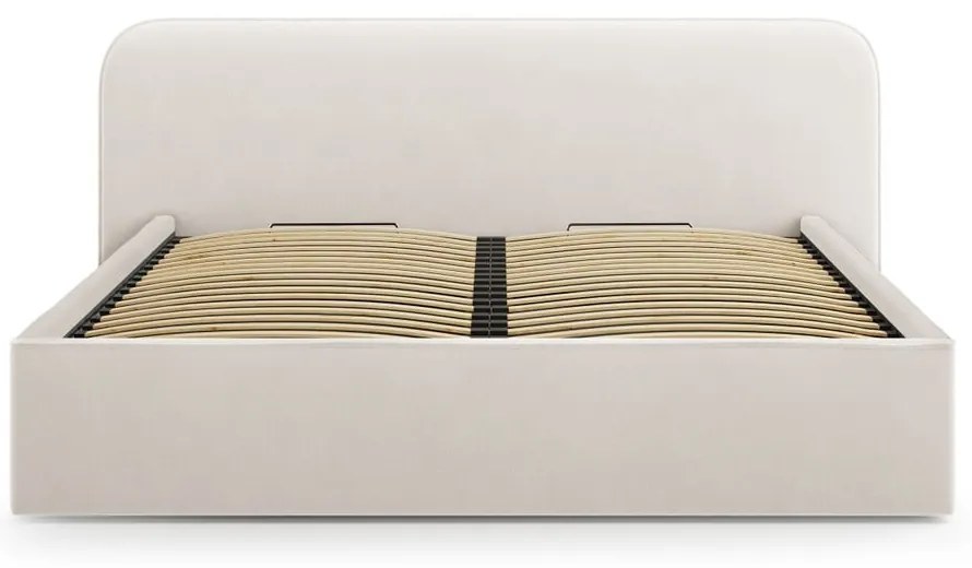 Elefántcsont színű kárpitozott ágyneműtartós franciaágy ágyráccsal 180x200 cm Elizabeth – Micadoni