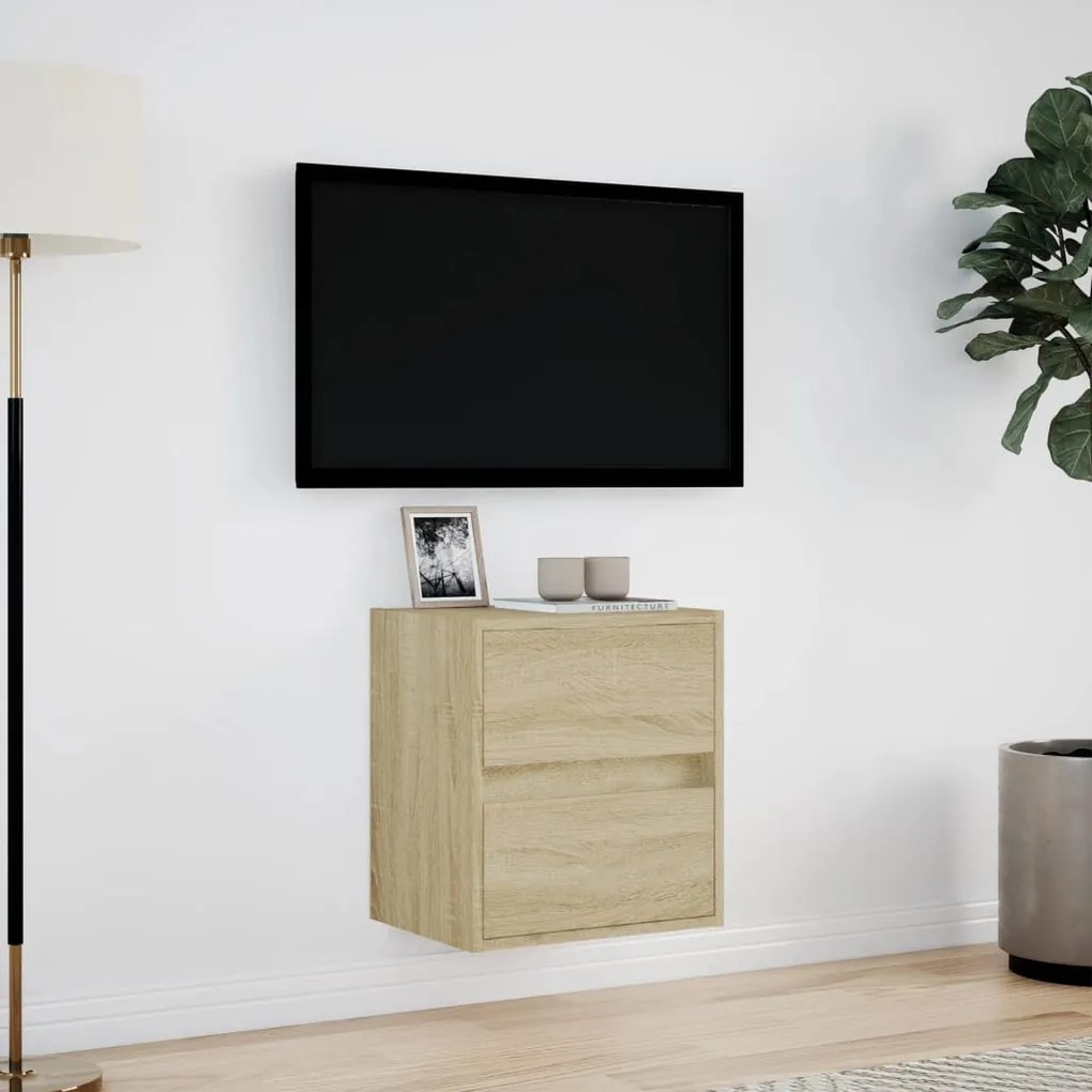 sonoma tölgy színű fali TV-szekrény LED-ekkel 41x31x45 cm
