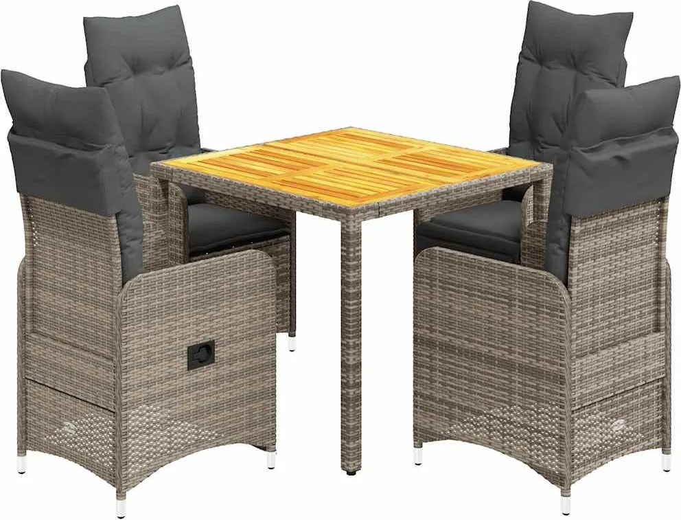 vidaXL 5 részes szürke polyrattan kerti bisztrógarnitúra párnákkal