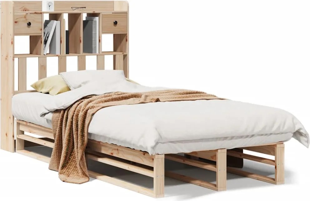 vidaXL tömör fenyőfa könyvespolcos ágy matrac nélkül 90 x 190 cm