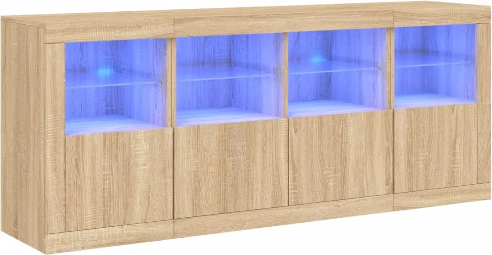 vidaXL sonoma tölgy színű tálalószekrény LED-világítással 163x37x67 cm