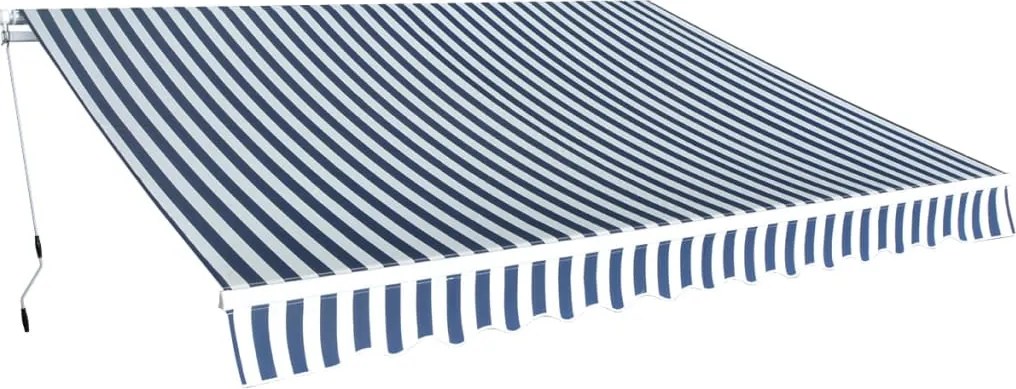 vidaXL kézi működtetésű összecsukható napellenző, kék-fehér, 350 cm