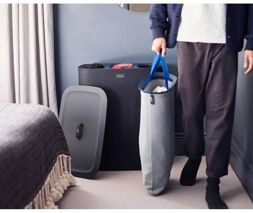 Antracitszürke textil szennyeskosár 3x30 l Tota Trio – Joseph Joseph