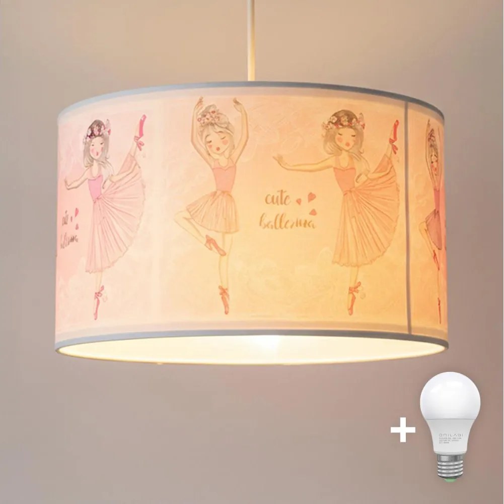 Brilagi - Kábellel függesztett LED gyermekcsillár BOBO, 1xE27/60W/230V, Ø 35 cm, rózsaszín / balerinák