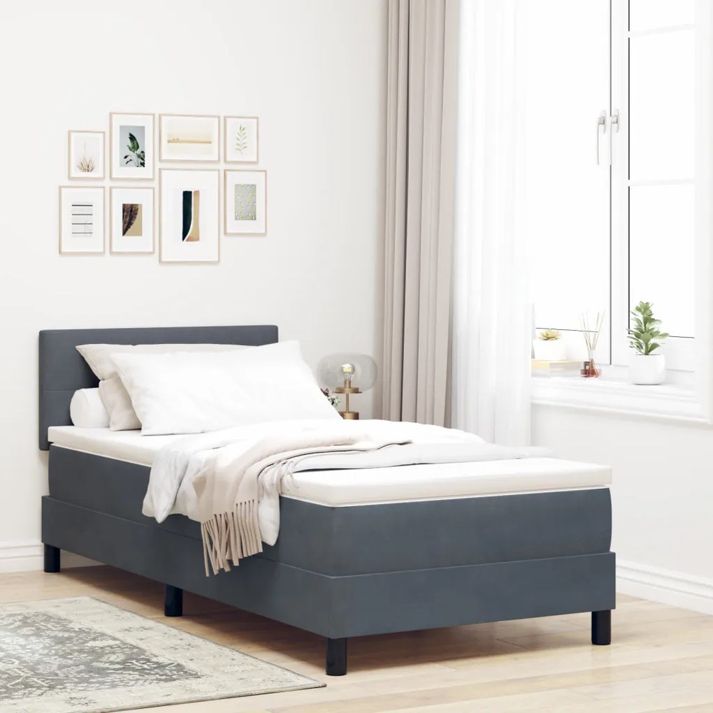 Boxspring ágy matraccal és LED-del Sötétszürke 90x200 cm Bársony