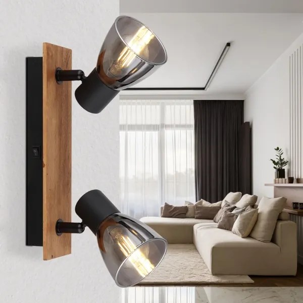 Globo 54307-2W - Fali spotlámpa CLAUDE 2xE14/40W/230V fekete/fa