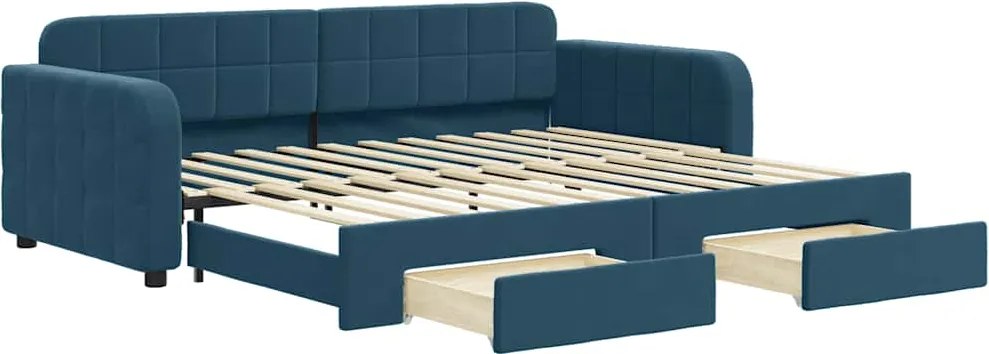 vidaXL kék kihúzható bársony heverő fiókkal 90 x 200 cm