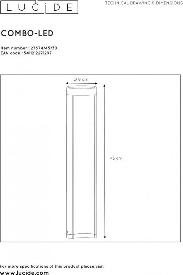 LUCIDE 27874-45-30 COMBO Modern Kültéri Állólámpa LED IP54