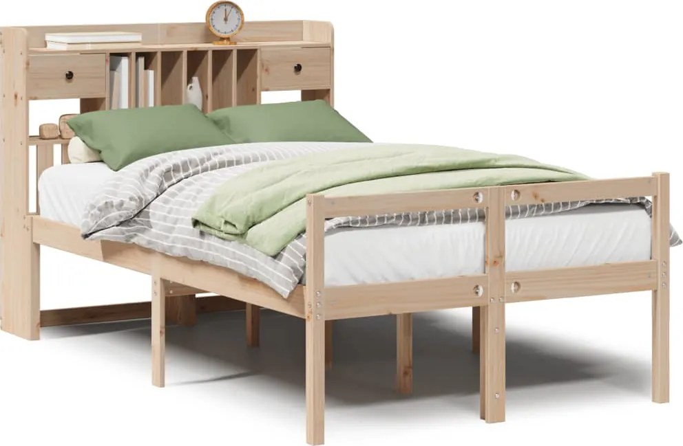 vidaXL tömör fenyőfa könyvespolcos ágy matrac nélkül 135 x 190 cm