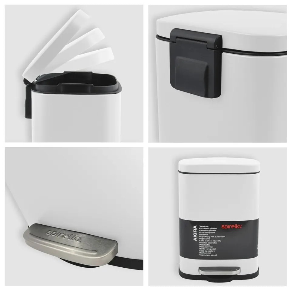 Matt fehér acél pedálos szemetes 5 l Akira – Spirella