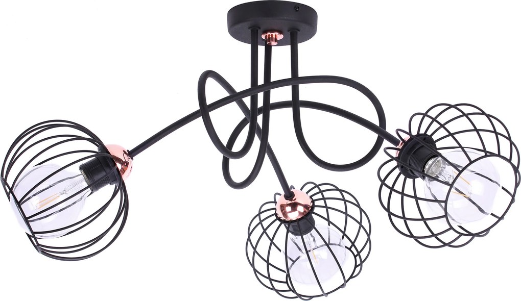 Mennyezeti Lámpa Lógó Csillár Retro Loft Réz Drót Tripla Fekete