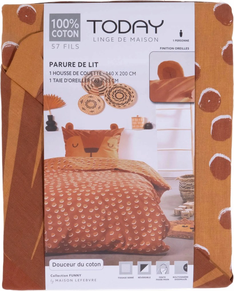 Gyerek Pamut Ágyneműhuzat Narancssárga Tigris 200 X 140 CM Gombos