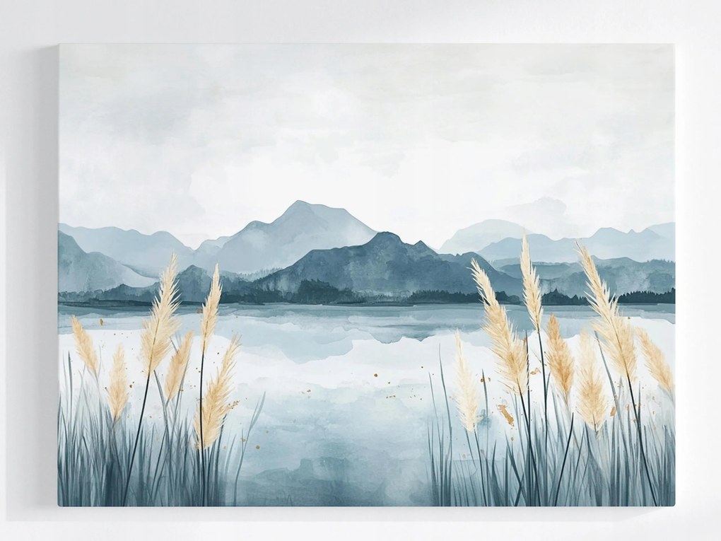 Vászonkép Canvas Tájkép Szabadtéri Táj Hegyek Tó Nád 80x60