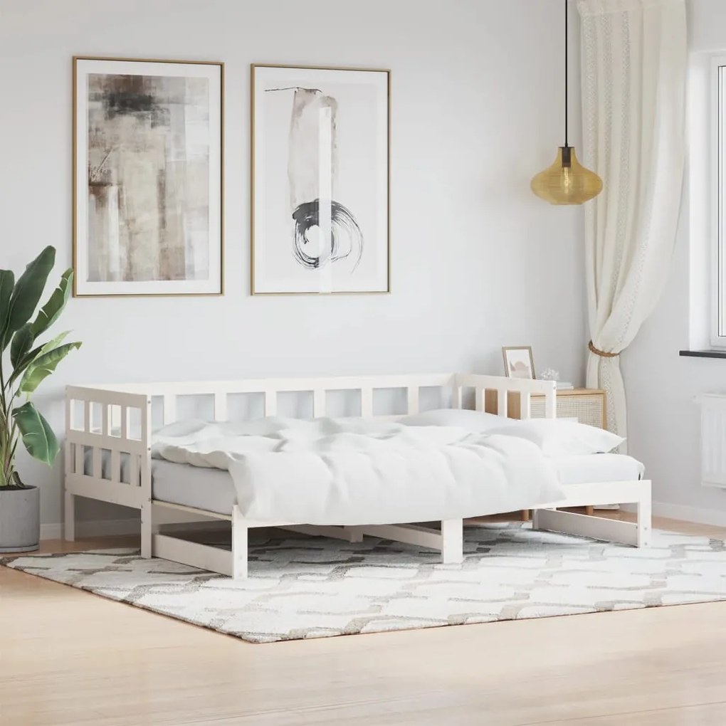 fehér tömör fenyőfa kihúzható kanapéágy 80 x 200 cm