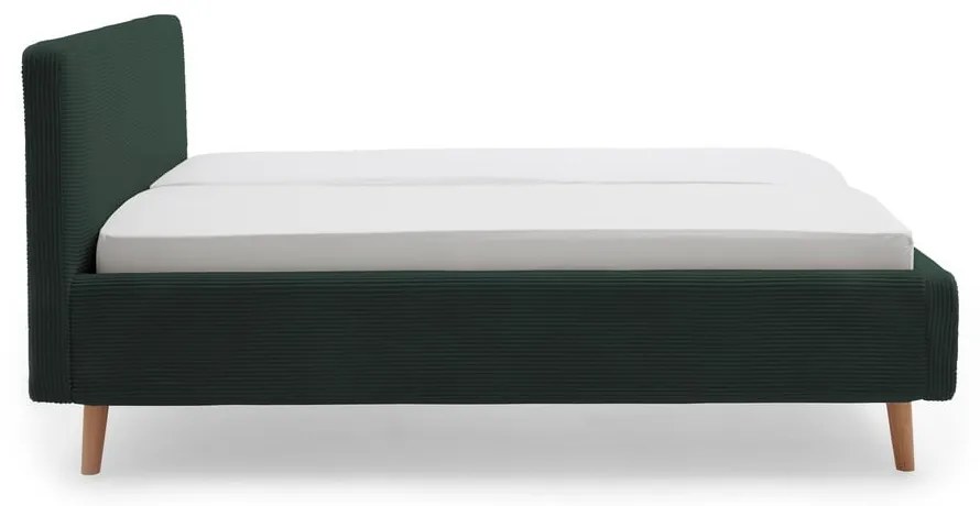 Sötétzöld kárpitozott franciaágy ágyrács nélkül 140x200 cm Mattis Cord – Meise Möbel