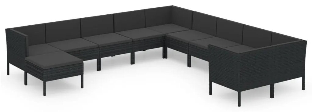 vidaXL 11 részes fekete polyrattan kerti ülőgarnitúra párnákkal