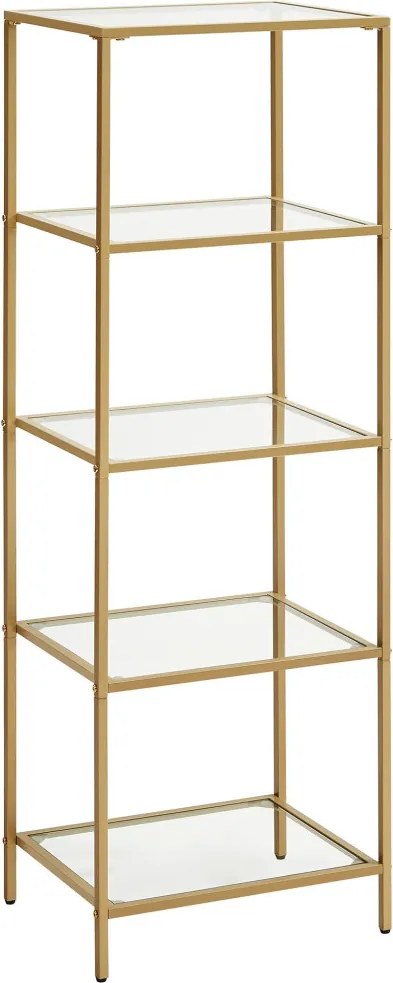 Fém tároló állvány üvegpolcokkal fürdőszobába, konyhába, arany 40x30x124cm