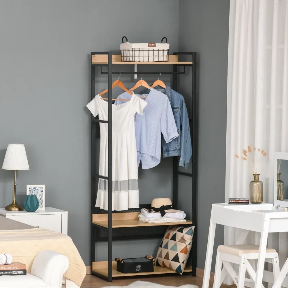 Polcállvány polcokkal, tölgy/fekete, KILOS NEW TYP 2