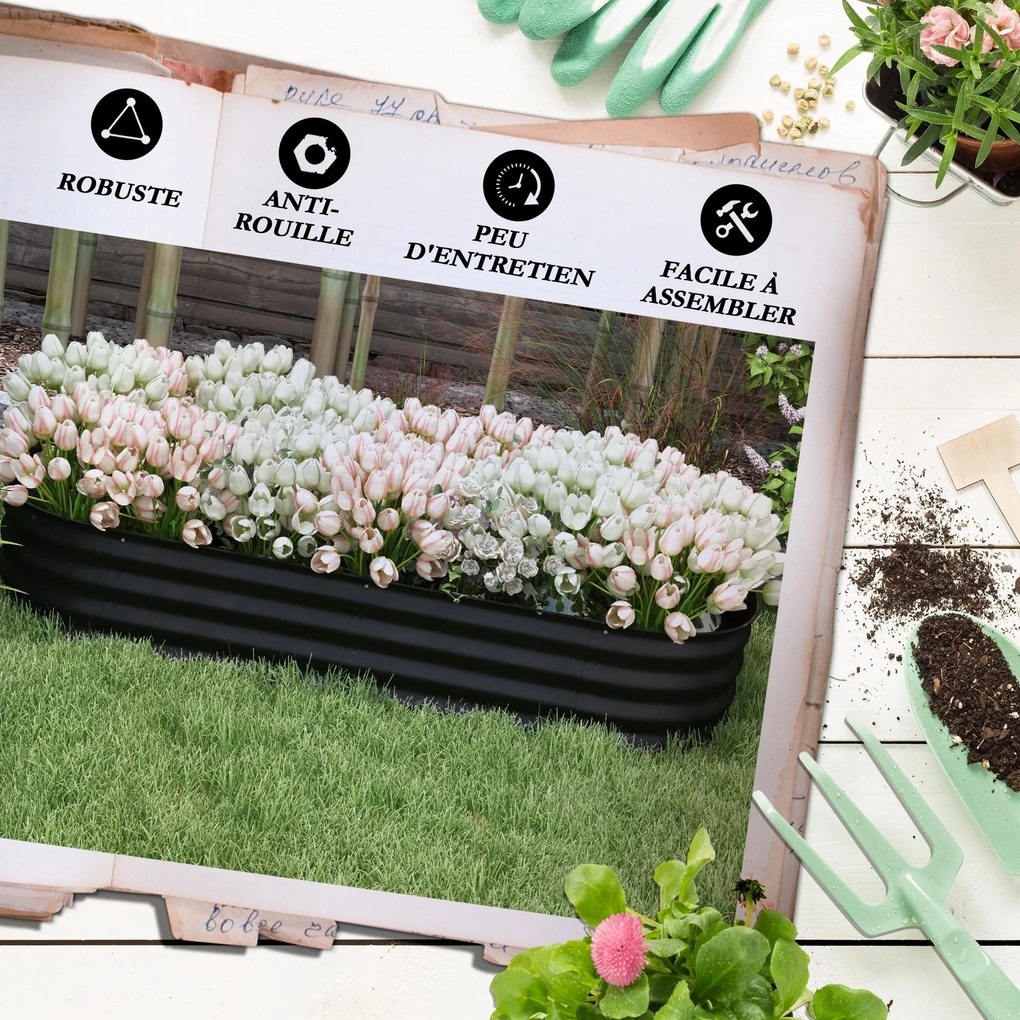 Outsunny Moduláris Magaságyás Zöldségpalántázó Acél Kertészláda Zöldségekhez, Növényekhez, Virágokhoz, 150 x 62 x 30 cm, Fekete | Aosom