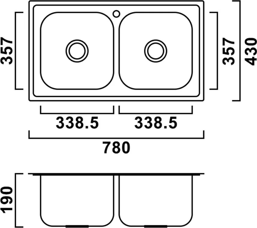 Nago szögletes két medencés rozsdamentes mosogató