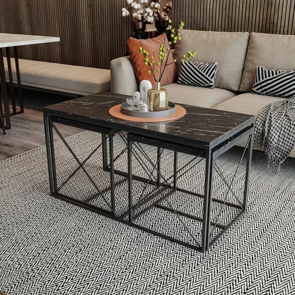 Defne dohányzóasztal, fekete márvány, 100 cm