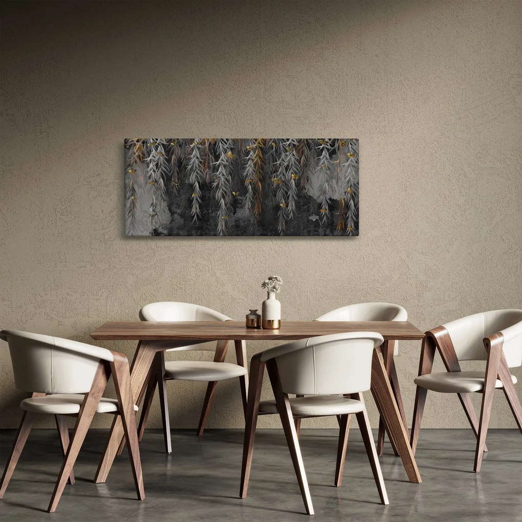 Kép -Fűzfa gallyak fekete háttérrel (120x50 cm)
