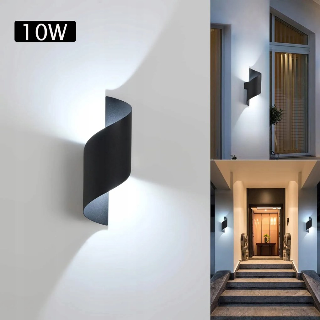 Led Beltéri, Fali lámpatest 10W Fekete Kültéri Fali lámpa Fehér Meleg