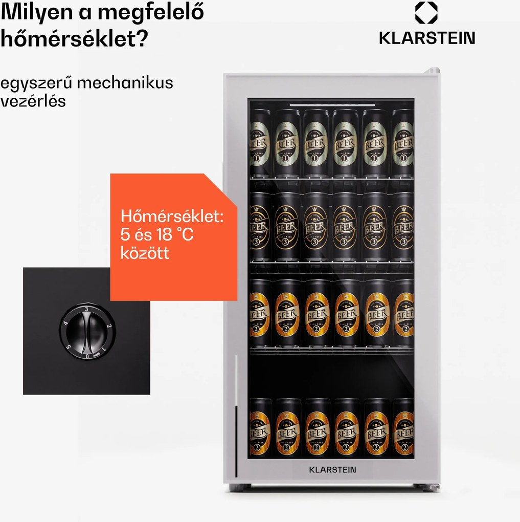 Klarstein Beersafe 74 Slim, hűtőszekrény, 74 liter, 3 polc, panorámás üvegajtó
