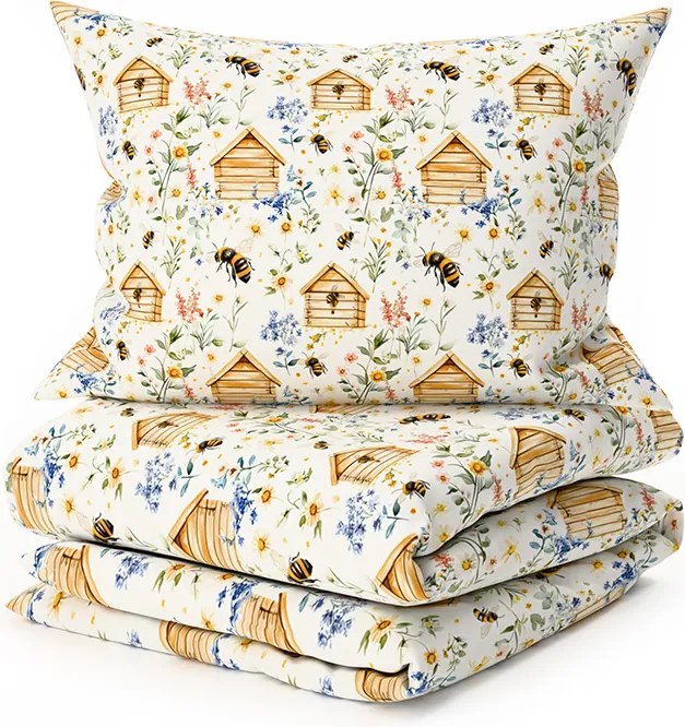 Pamut ágynemű WOODEN HOUSES POLY színes Ágyneműhuzat mérete: 2 db 70 x 90 cm | 200 x 220 cm