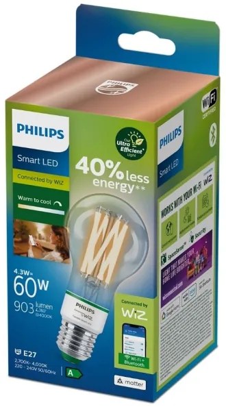 LED Dimmelhető izzó Philips A60 E27/4,3W/230V 2700-4000K CRI 90 Wi-Fi