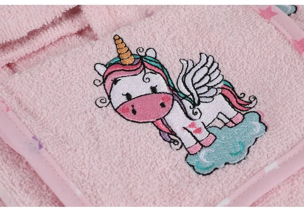 Rózsaszín pamut gyerek fürdőköpeny és fürdőlepedő szett 3 db-os 0-2 év Unicorn – Foutastic