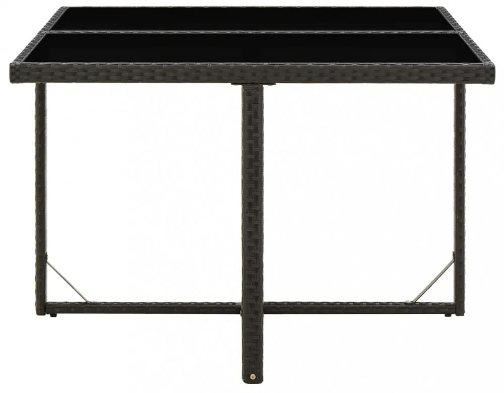 fekete polyrattan és üveg kerti asztal 109 x 107 x 74 cm