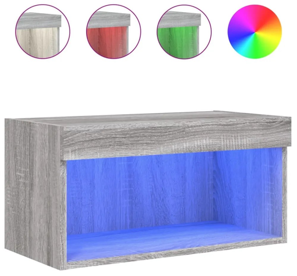 szürke sonoma színű TV-szekrény LED-világítással 60x30x30 cm