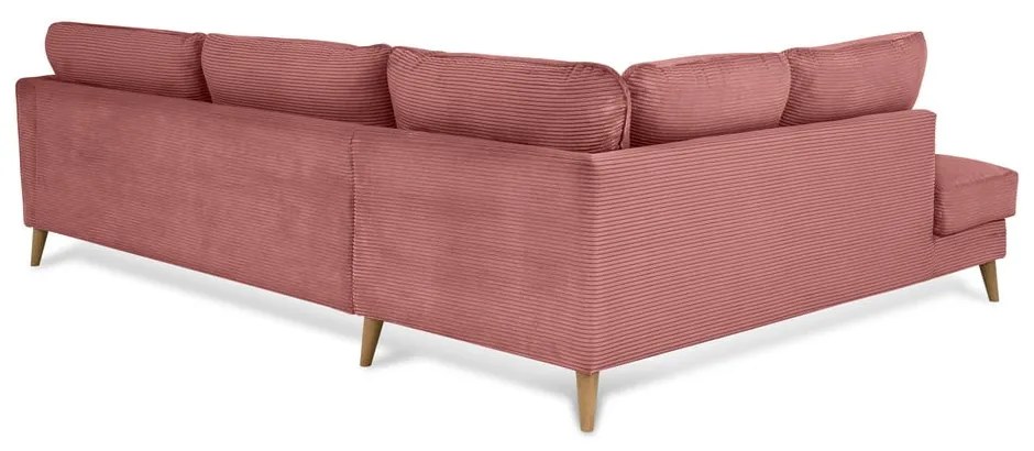 Rózsaszín kordbársony sarokkanapé (bal oldali) Paris – Scandic