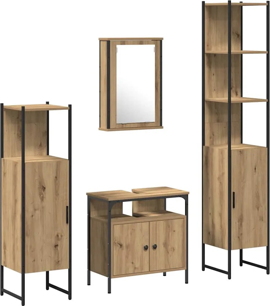 vidaXL Fürdőszoba bútor szett polcokkal 4 pcs kézműves tölgy Faanyag