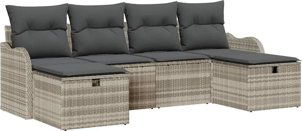 vidaXL Kerti Kanapé Szett párnával 6 pcs Világosszürke Poli rattan